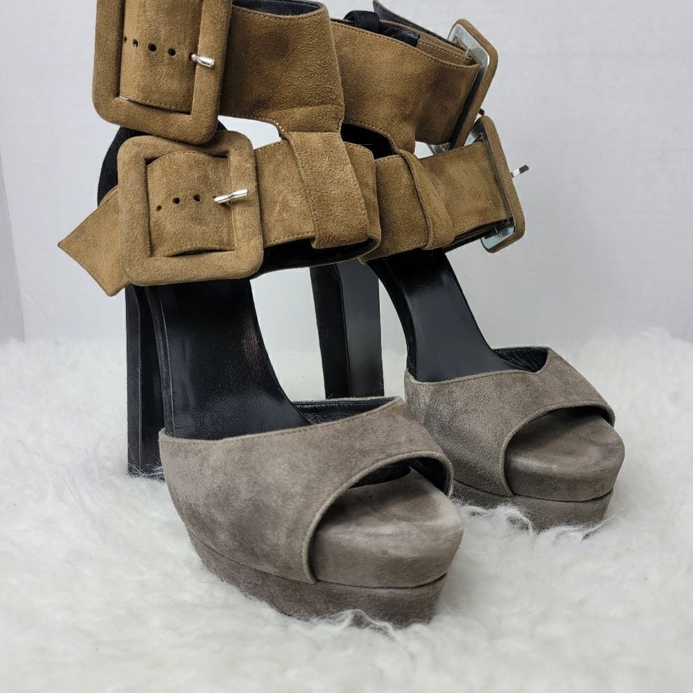 Pierre Hardy Colorblock Women's Shoes Size 7 Brown Suede Platform Sandals